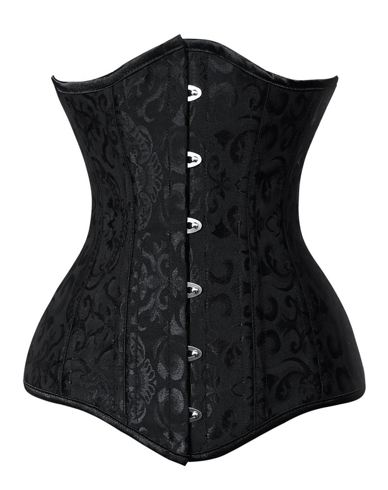 Charmian Women's 26 Steel Boned Brocade Underbust Waist Training Cincher Corset Black Large - Image 1